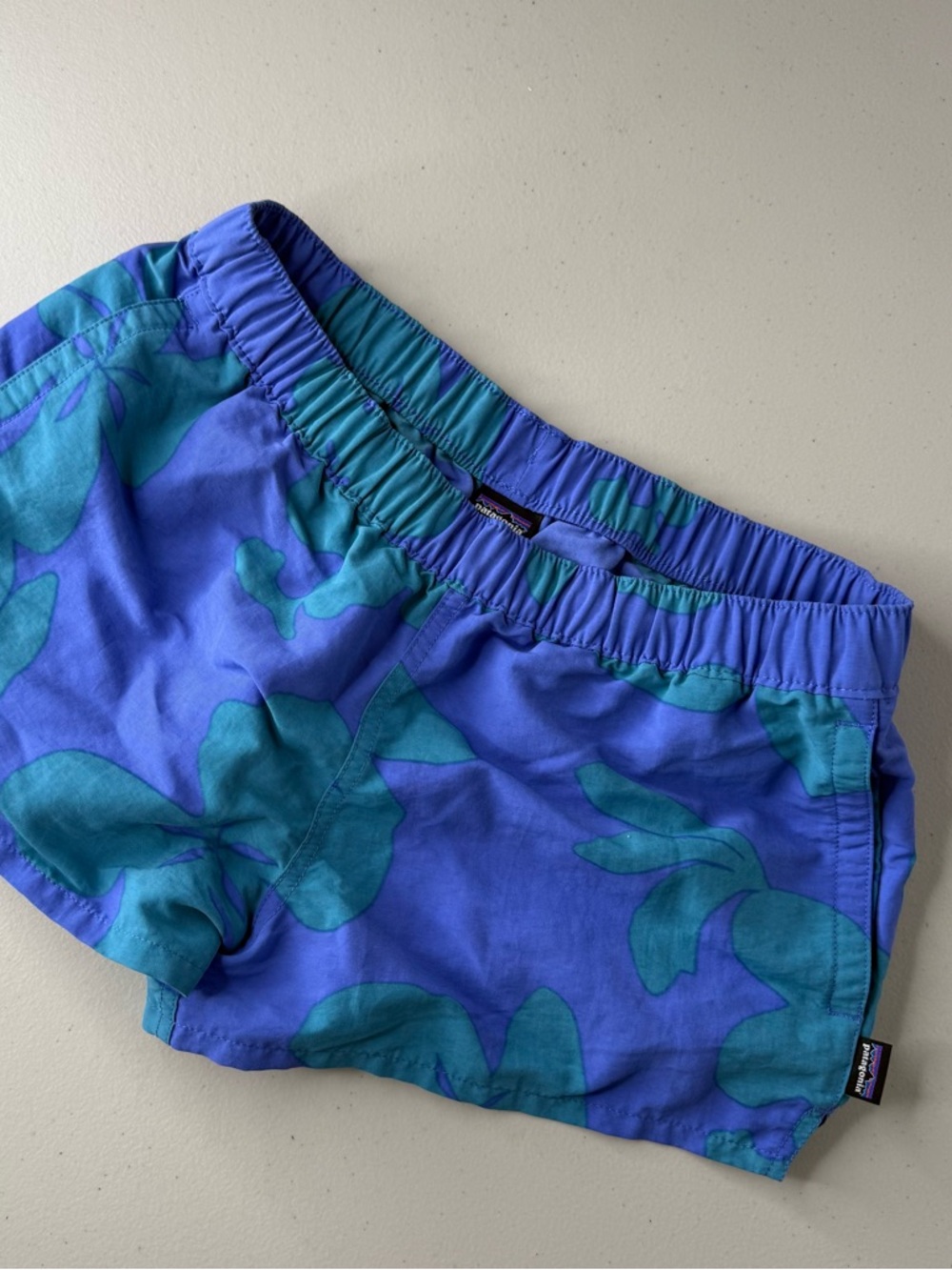 Patagonia Blue and Teal Floral Athletic Shorts